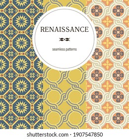 Set of Seamless floral Renaissance style  vector square patterns