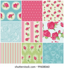 Set of Seamless Floral Rose backgrounds - in vector