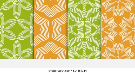 set of seamless floral sacred geometric patterns. orange, green color. Texture for holiday cards, Valentines day, wedding invitations, design wallpaper, pattern fills. Vector illustration