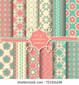 Set of seamless floral vector illustrations. Decorative design elements for scrapbook
