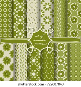 Set of seamless floral vector illustrations. Decorative design elements for scrapbook