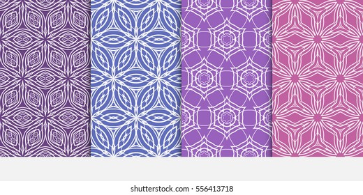 set of seamless flower lace pattern. abstract vector illustration. purple color. for design invitation, background, wallpaper