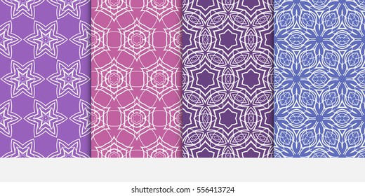 set of seamless flower lace pattern. abstract vector illustration. purple color. for design invitation, background, wallpaper