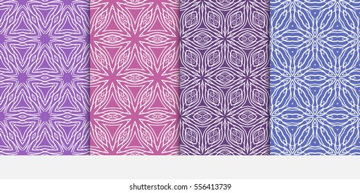 set of seamless flower lace pattern. abstract vector illustration. purple color. for design invitation, background, wallpaper