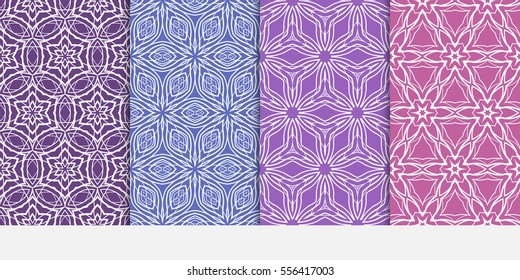 set of seamless flower lace pattern. abstract vector illustration. purple color. for design invitation, background, wallpaper