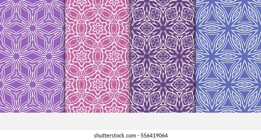 set of seamless flower lace pattern. abstract vector illustration. purple color. for design invitation, background, wallpaper