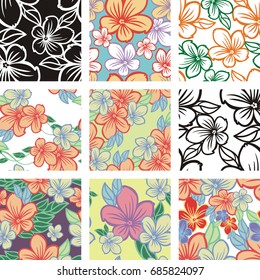 Set of seamless flower patterns. Beautiful background for banners, labels, posters, web, invitations, weddings, greeting cards, albums. Vector clip art.