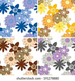Set of seamless flower patterns. Retro colors.