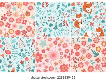 Set of  seamless flower patterns vector design for fashion, fabric, kids,  wallpaper and all prints. Cute patterns in small flowers. Small spring, colorful flowers.