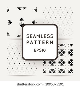 Set of seamless flower polka patterns. Endless ornate ornaments