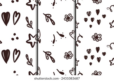 Set of seamless flower vector pattern.Simple flower design