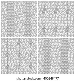 Set of Seamless Four-Stitch Cable Stitch Patterns. Twisting to the left cables. Vector rope cables. High detailed stitches. Boundless background can be used for web page backgrounds, invitations.

