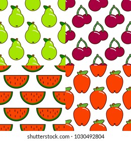 Set of seamless fruit and berry pattern Flat design Vector Illustration EPS