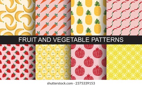 set of seamless fruit and vegetable patterns