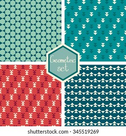 Set. Seamless geometric abstract pattern with triangles. Can be used in textiles, for book design, website background.