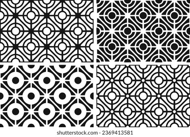 Set of Seamless Geometric Checked Black and White Patterns. Vector Art.