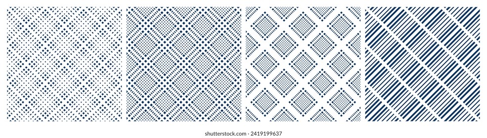 Set of Seamless Geometric Checked, Dots and Striped Patterns. Vector Art.