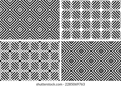 Set of Seamless Geometric Checked Patterns. Black and White Textures. Vector Art.