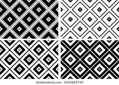 Set of Seamless Geometric Diagonal Checked Black and White Patterns. Vector Art.