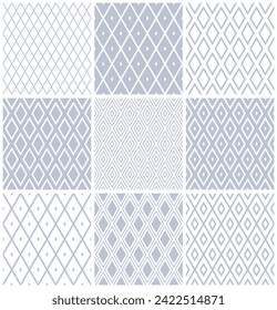Conjunto de Diamantes Geométricos Sin Marea Patrones Gris Claro. Arte vector.