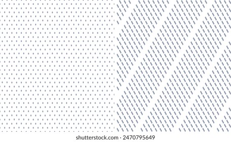 Satz von nahtlosen geometrischen Punkten und Streifenmustern. Weiße strukturierte Hintergründe. Vektorgrafik.