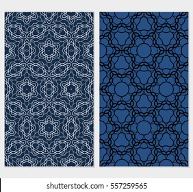 set of Seamless geometric floral pattern. Stylish graphic design. for design, wallpaper, invitation. blue color
