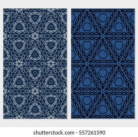 set of Seamless geometric floral pattern. Stylish graphic design. for design, wallpaper, invitation. blue color