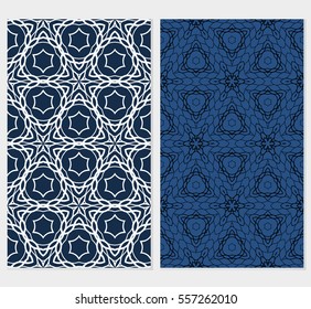 set of Seamless geometric floral pattern. Stylish graphic design. for design, wallpaper, invitation. blue color