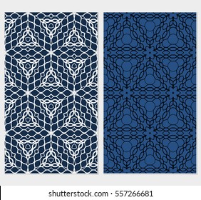 set of Seamless geometric floral pattern. Stylish graphic design. for design, wallpaper, invitation. blue color