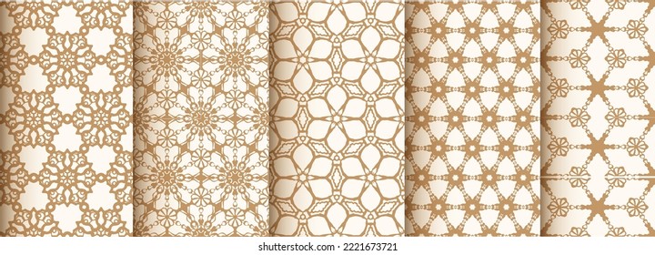 Set Seamless geometric flower pattern. Set of Geometric seamless patterns. Abstract geometric hexagonal graphic design. Seamless geometric cubes.
