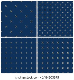 Set of seamless geometric gold star ornamental vector pattern for design Christmas postcard, stock illustration