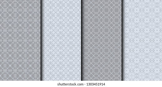 Set of Seamless geometric line pattern in arabian style. Monochrome graphic background, lace pattern. Vector illustration.