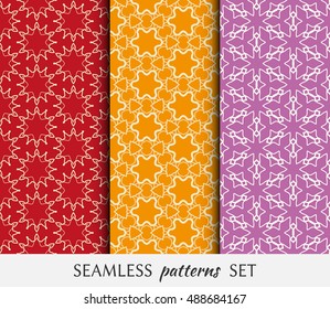 Set of seamless geometric line pattern in arabian style, ethnic ornament. Hexagonal endless lace texture for wallpaper, banners, invitation cards. Graphic backgrounds collection