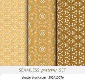 Set of seamless geometric line pattern in arabian style, ethnic ornament. Hexagonal endless lace texture for wallpaper, banners, invitation cards. Graphic backgrounds collection