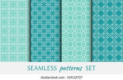 Set of seamless geometric line patterns. Contemporary graphic design. Endless lace texture for wallpaper, pattern fill, invitation card, banner, flyer. Seamless linear backgrounds with ethnic ornament