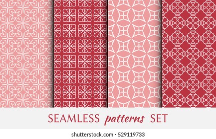 Set of seamless geometric line patterns. Contemporary graphic design. Endless lace texture for wallpaper, pattern fill, invitation card, banner, flyer. Seamless linear backgrounds with ethnic ornament