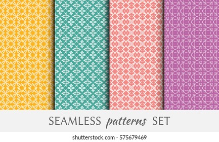 Set of Seamless geometric line patterns. Contemporary graphic design. Endless linear backgrounds collection, seamless lace texture for banners, flyers, invitation cards. Colorful ornament