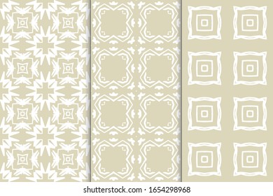 Satz nahtloser geometrischer Ornamente. Abstrakte sich wiederholende Texturen. Ethnische Vorlage für den Druck