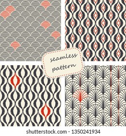 Set of Seamless geometric pattern in art deco style. Hand drawn lines. Design in art deco style for ceramic tile, wallpaper, linoleum, textile, web page background. 