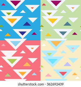 Set: seamless geometric pattern with colorful triangles.