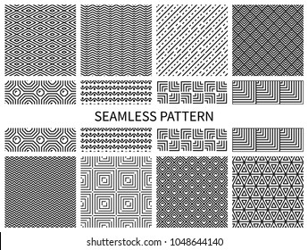Set of seamless geometric pattern in line style. Vector illustration for minimalistic design. Abstract background.
