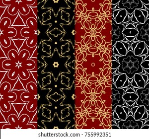 Set of Seamless Geometric Pattern in Line Art ornament. Floral, geometric Style. Vector illustration