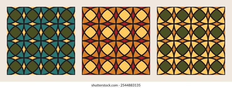 Conjunto de padrões geométricos sem costura. Estilo de vitral medieval.