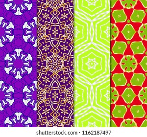Set of Seamless geometric pattern with modern style ornament on color background. For wallpaper, cover book, fabric, scrapbooks.
