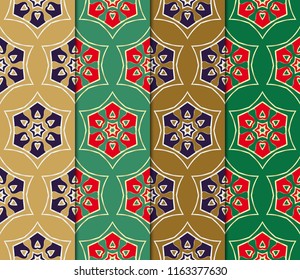 Set of Seamless geometric pattern with modern style ornament on color background. For wallpaper, cover book, fabric, scrapbooks.