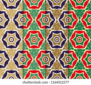 Set of Seamless geometric pattern with modern style ornament on color background. For wallpaper, cover book, fabric, scrapbooks.