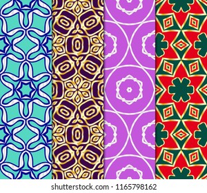 Set of Seamless geometric pattern with modern style ornament on color background. For wallpaper, cover book, fabric, scrapbooks.