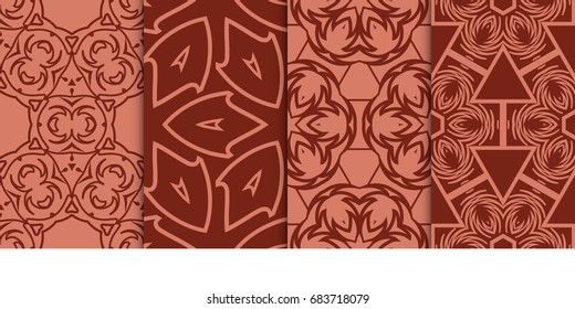 set of seamless geometric pattern with modern ornament. vector illustration. brown color