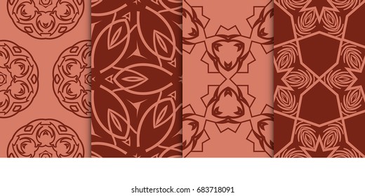 set of seamless geometric pattern with modern ornament. vector illustration. brown color