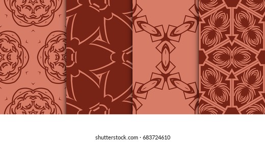set of seamless geometric pattern with modern ornament. vector illustration. brown color